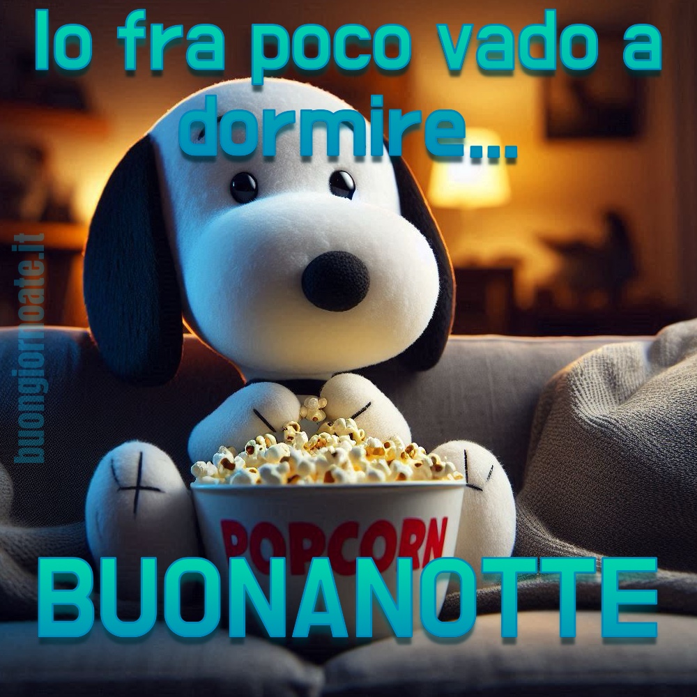 Snoopy sta finendo di guardare un film e nel frattempo augura agli amici una buona notte