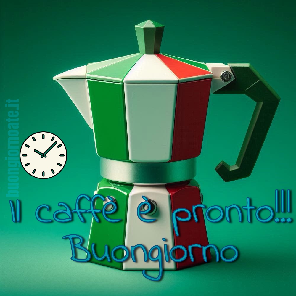 Un buongiorno con la moka, caffettiera coi colori della bandiera italiana